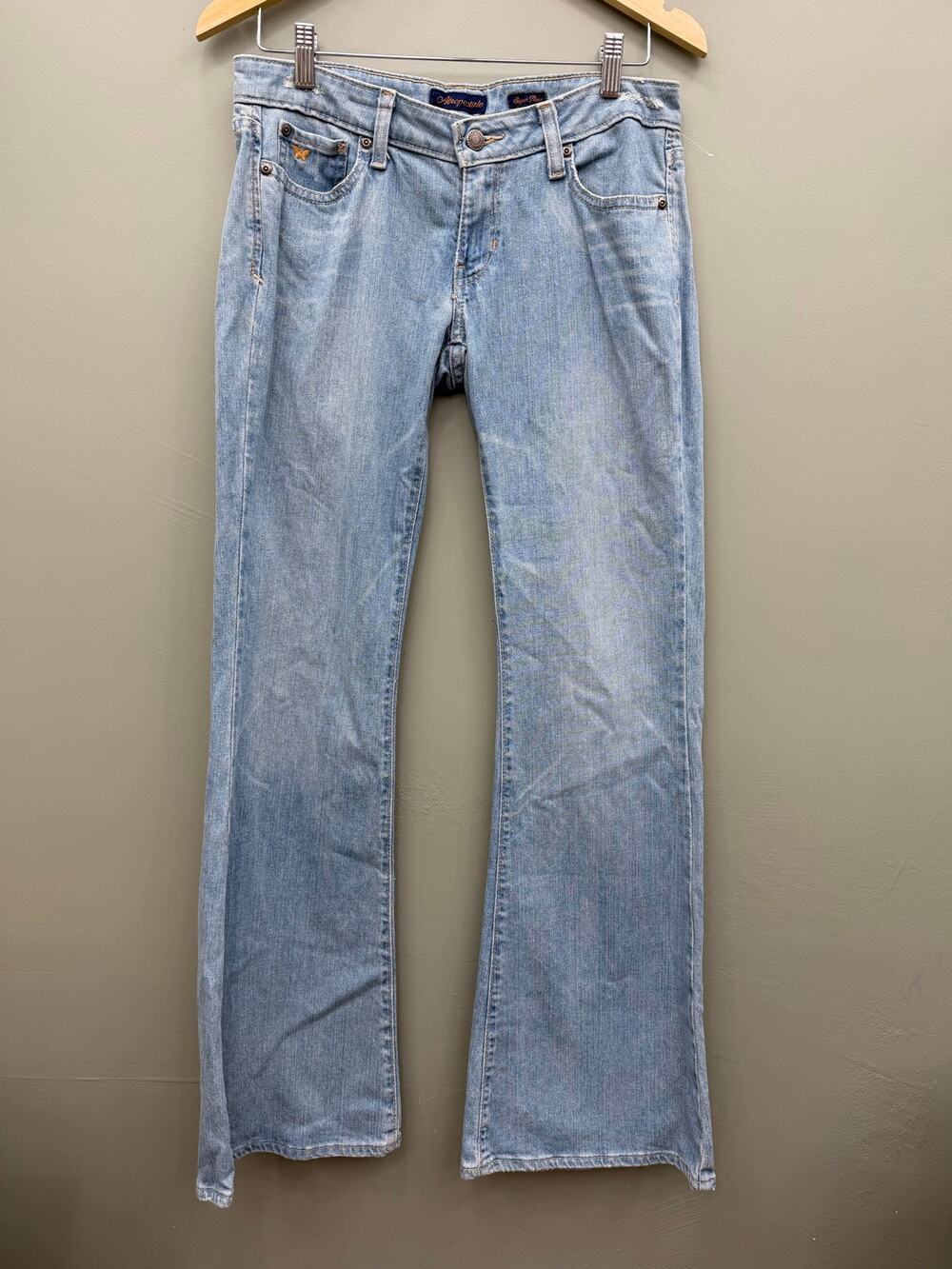 Aeropostale Super Flare Jeans 5/6R Low Rise Butterfly Y2K Light Wash 34"